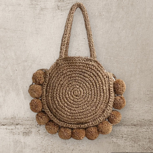 Pompom bohemian style shoulder bag